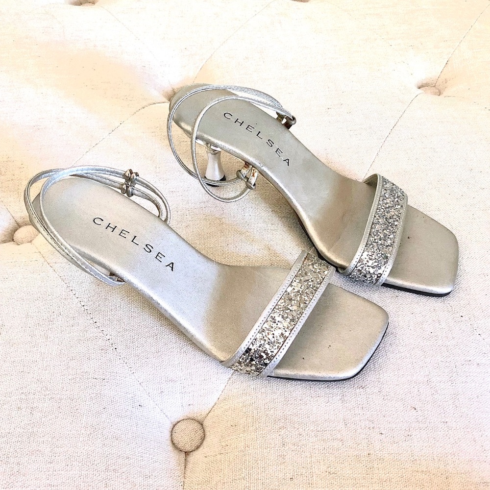 Silver kitten heels